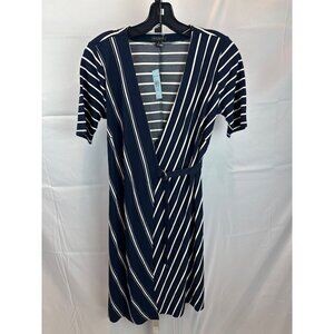 NWT Ann Taylor Petite Navy & White Striped Wrap Dress SP Rayon/Nylon/Spandex